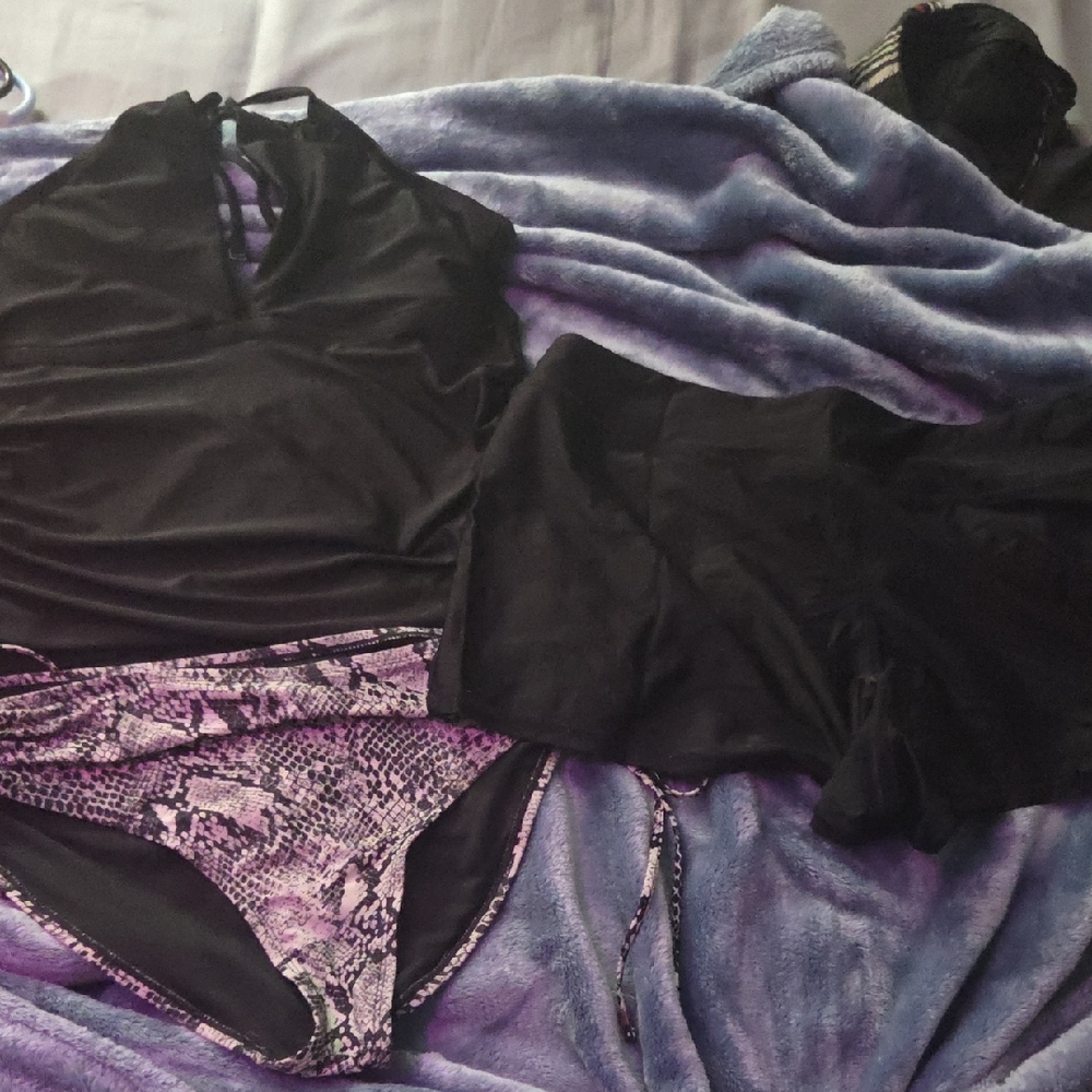 3 Piece Black and White Snakeskin Swimsuit Set With Shorts